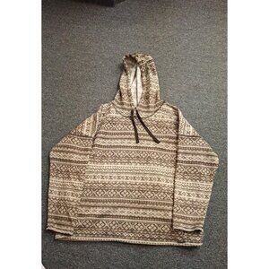 Lauren Ralph Lauren Active Hoodie Womens 3X Pullover Brown Aztec Fair Isle Fleec